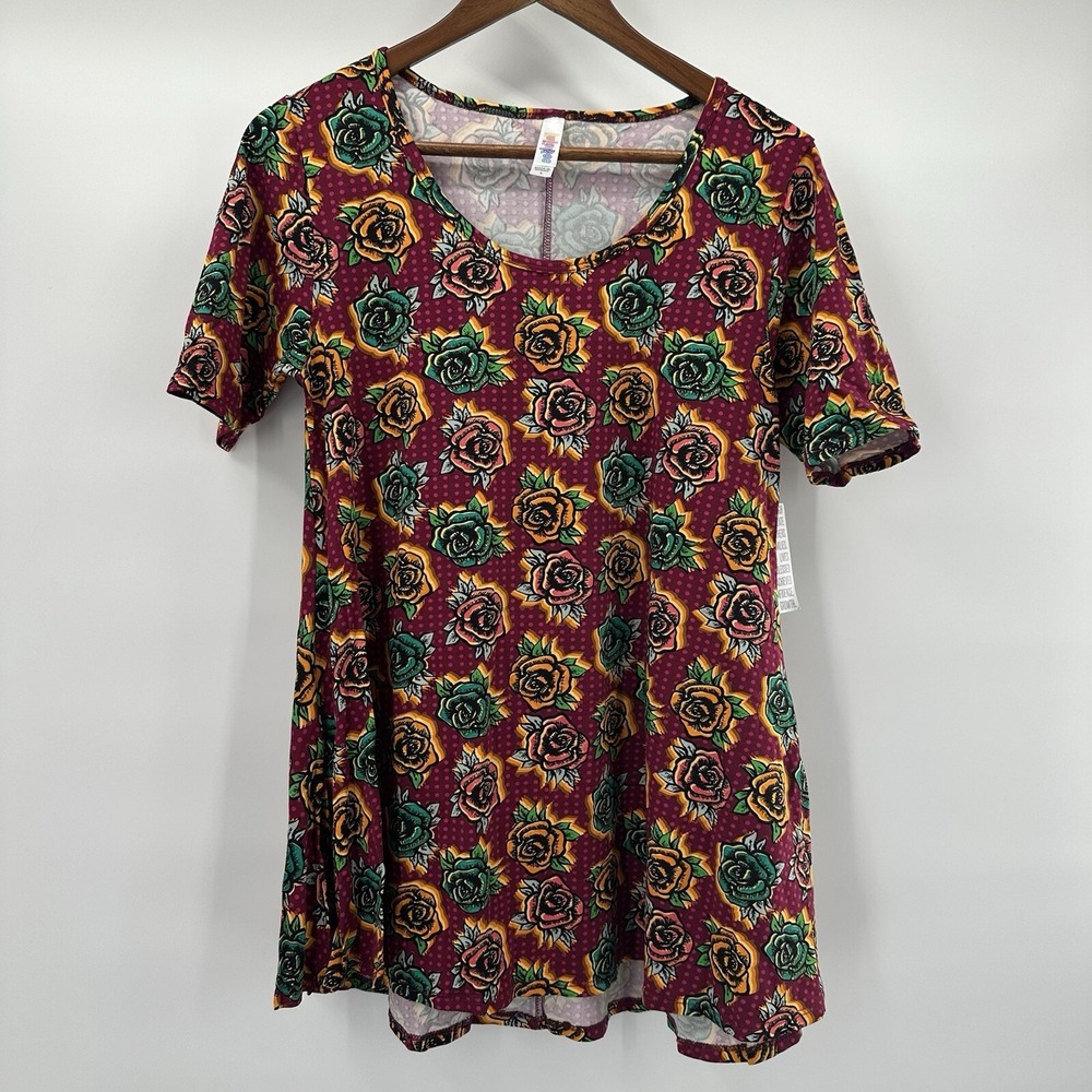 Lularoe Perfect Tee Womens Small Multicolor Floral‎ Rose Print Boxy Casual